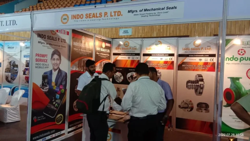 The Indo Seals stall at the International Sugar Expo 2022 in Goa, with seals on display and visitors at the counter